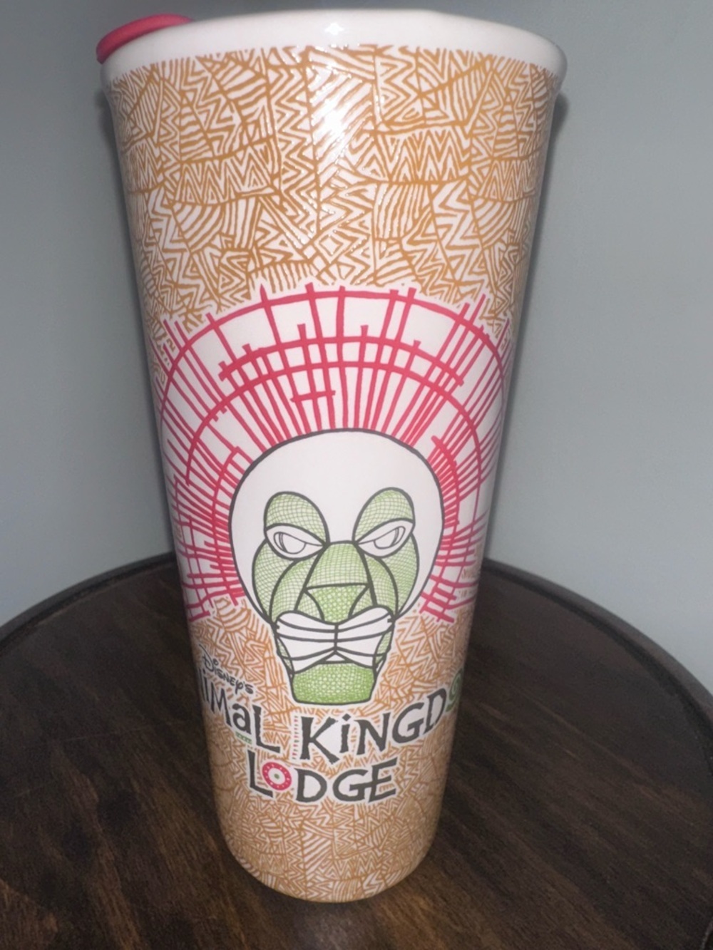 Disney Parks Animal Kingdom Lodge Jambo Ceramic Coffee Mug Travel Cup Red Lid